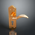 Gold Metal Door Handle With Decorative Plate And Curved Lever Design