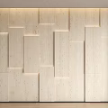 Modern Background Wall Design With Geometric Wooden Panels And Warm Lighting
