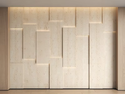 Modern Background Wall Design With Geometric Wooden Panels And Warm Lighting 3d model