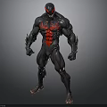 Muscular Black And Red Superhero Character 3D Model With Standing Pose And Detailed Design