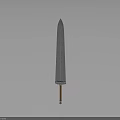 Polished Metal Sword Design With Wooden Handle And Decorative Ring On Gray Background