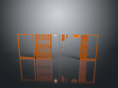 Durable Hardware Tools Orange Metal Frame Door Grille Designs On Grey Background With Reflections 3d model