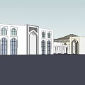 Commercial Street Featuring Traditional White Buildings Arched Windows And Open Courtyard