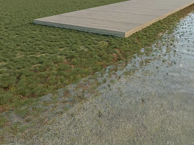 Natural Ground Area With Grass And Wooden Platform Near Water 3d model