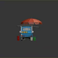 Blue Food Truck With Red Umbrella Green Beverage Bottles Small Table And Drink Cans