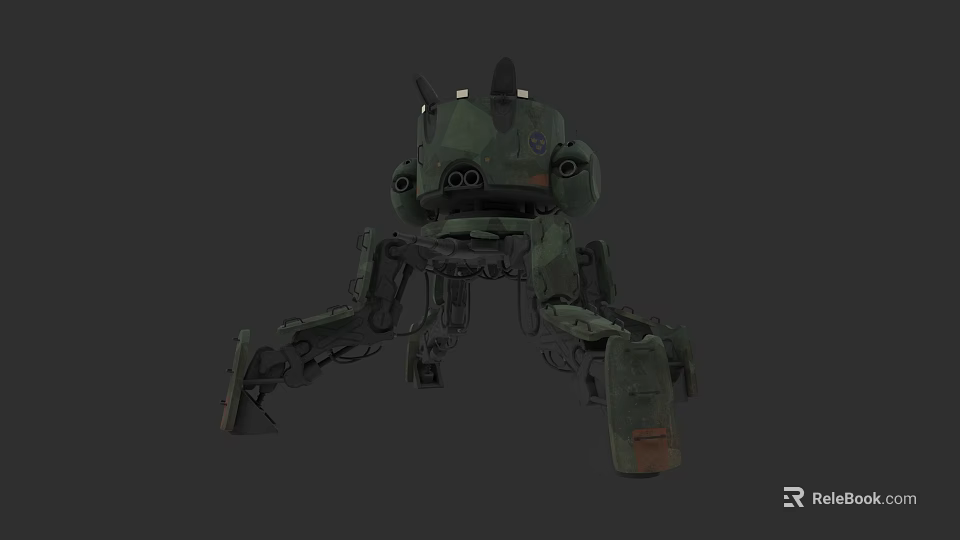 Green Mechanical Combat Weapon With Multi Legged Robot Structure And Armor 3d model 