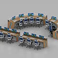 Modern Office Interior Design With Circular Workstations Computer Monitors And Ergonomic Chairs 3d model
