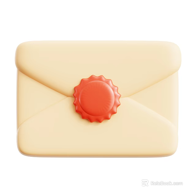 Cream Colored Envelope Shaped Storage Box With Red Wax Seal Design 3d model 