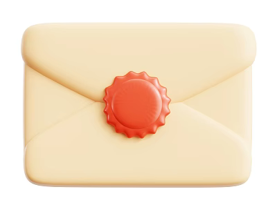 Cream Colored Envelope Shaped Storage Box With Red Wax Seal Design 3d model