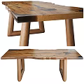 Unique Wooden Dining Table With Natural Wood Grain And Black Decorative Inlay Geometric Legs