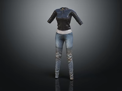 Black Leather Jacket With Blue Denim Jeans Casual Fashion Outfit Design 3d model