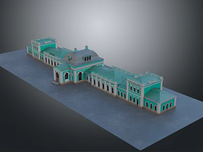 Historic Classical Building Model With Green Roof Arched Windows And Symmetrical Structure 3d model