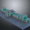 Historic Classical Building Model With Green Roof Arched Windows And Symmetrical Structure