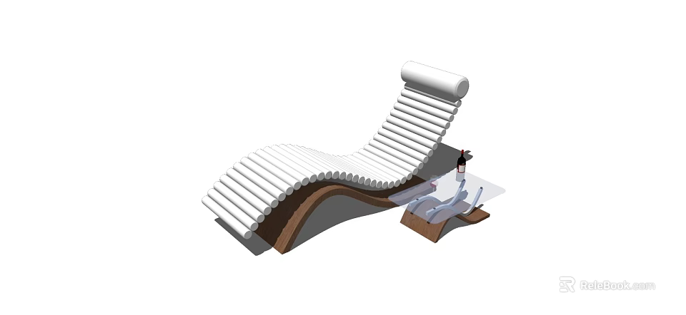 Modern White Striped Lounge Chair With Wooden Frame And Side Table 3d model 