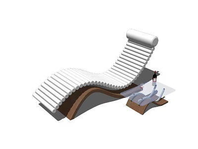 Modern White Striped Lounge Chair With Wooden Frame And Side Table 3d model