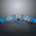 Blue Mechanical Winged Structure With Symmetrical Grid Design And Reflective Base 3d model