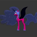 Pink Unicorn Pony With Black Wings Blue Starry Cloud Shapes And Reflection