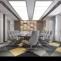 Modern Conference Room Interior Design With Large Table Comfortable Chairs Screen Display And Lighting 3d model