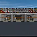 Modern Building Materials Center Exterior With Colorful Geometric Decorations And Glass Windows