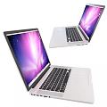 Apple Laptops In Various Angles With Purple Pink Starry Screen Display And White Computer Case