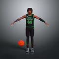 A Man Wearing Celtics Number 44 Jersey With Arms Outstretched And Basketball