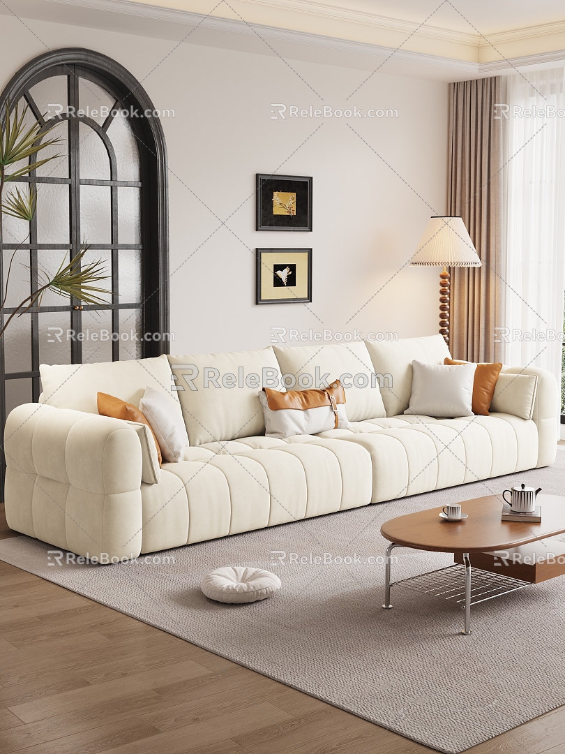 Middle Antique Living Room Sofa Double Sofa Sofa Coffee Table Combination Jewelry Decoration Hanging Painting 3d model