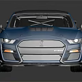 Blue Mustang Sports Car With Rear Spoiler Black Wheels And Sporty Exterior