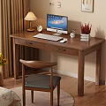 Wooden Desk And Chair Set For Home Office With Computer Lamp Clock And Stationery