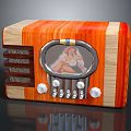 Vintage Wooden Radio With Orange Finish Circular Window Tuning Dial And Knobs