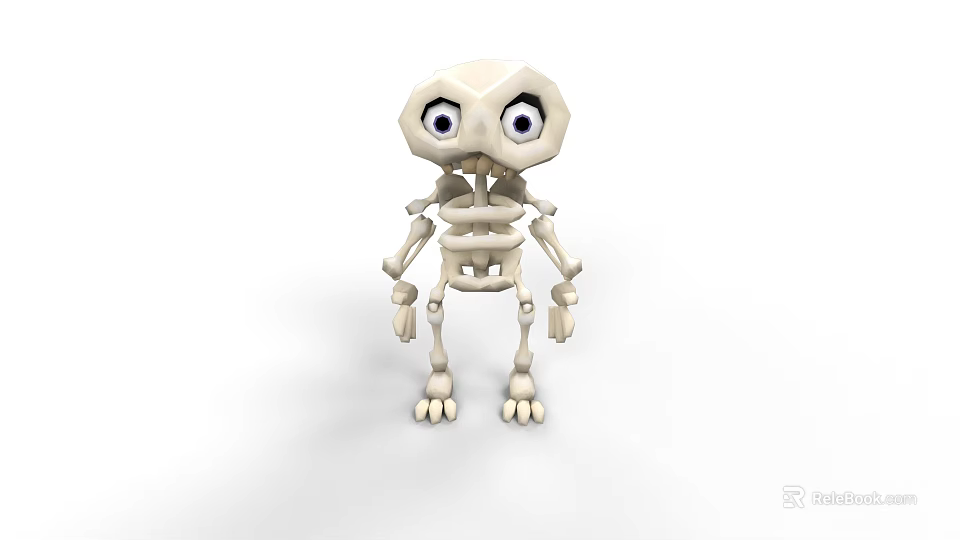 Cute Cartoon Skeleton 3D Model Game Movie Character With Big Eyes White Bones 3d model 