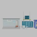 Construction Site Facilities With Blue Tower Crane Small Building And Safety Cabin