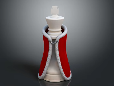 Decorative Ornament Set of White Chess King Figurine with Red Cape and Gray Trim 3d model