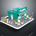 Kopitiam Traditional Food Cafe With Green Building Outdoor Tables And Chairs