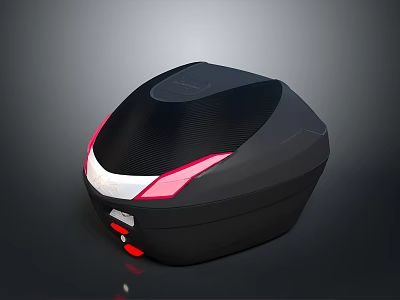 Modern Black Motorcycle Trunk With Red Light Accents And Textured Surface 3d model