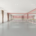 Spacious Dance Fitness Studio With Pink Walls Mirrors Barre Large Windows And White Curtains