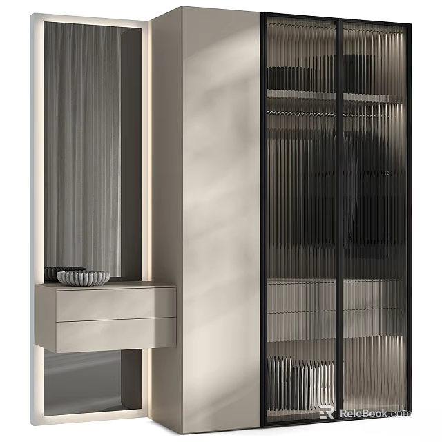Modern Entryway Hallway Interior Design With Console Table Mirror And Recessed Lighting 3d model 