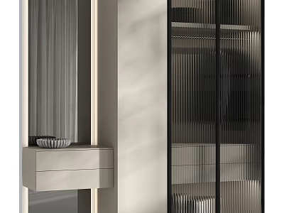 Modern Entryway Hallway Interior Design With Console Table Mirror And Recessed Lighting 3d model