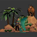 Beach Living Essentials 3D Model Scene With Palm Trees Rocks And Waterfall
