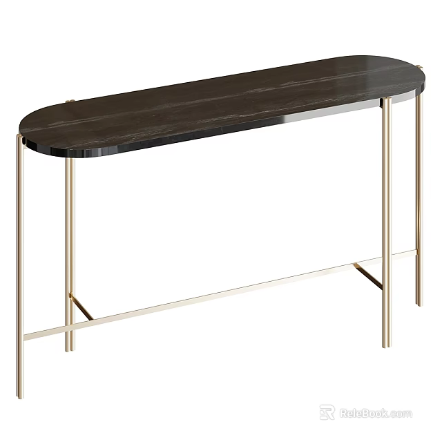 Modern Console Table With Black Marble Top And Gold Metal Frame 3d model 
