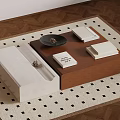Wooden Tray Table With Black Tray Decorative Items And White Boxes 3d model