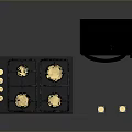 Modern Black Kitchen Appliances With Gas Stove Microwave Oven And Gold Accents