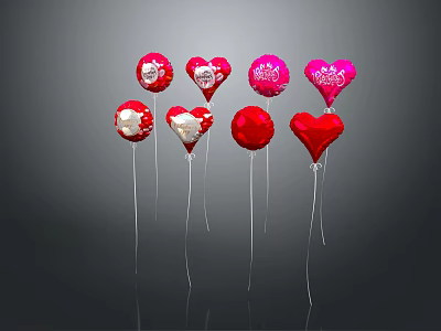 Festive Heart Shaped Red Pink Balloons With Decorative Patterns For Celebrations 3d model