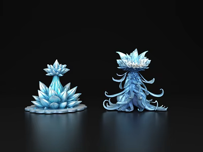 Blue Lotus Inspired Decorative Ornament Set With Glossy Crystal Like Design 3d model