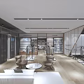 Modern Clothing Store Interior With Display Racks Sofa Armchairs Round Coffee Table And Lighting