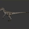 Velociraptor Dinosaur with Spotted Skin Red Eyes Open Mouth Standing Pose Against Dark Background