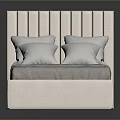 Modern Upholstered Bed with Vertical Tufted Headboard Light Gray Sheet and Pillows