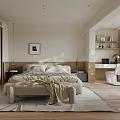 Modern Bedroom Interior Design Featuring Wooden Bed Bench With Blanket Rug And Decorative Shelves