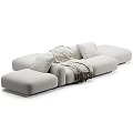 Brown And White Sectional Sofa With Multiple Cushions And Cozy Blanket 3d model