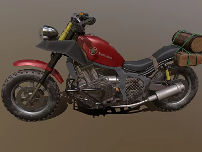 Red Motorcycle Featuring Black Seat Metal Frame Large Tires and Rear Luggage 3d model