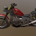 Red Motorcycle Featuring Black Seat Metal Frame Large Tires and Rear Luggage